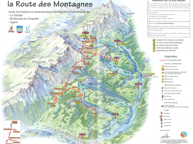 Carte de la route des Montagnes à La Giettaz en Aravis