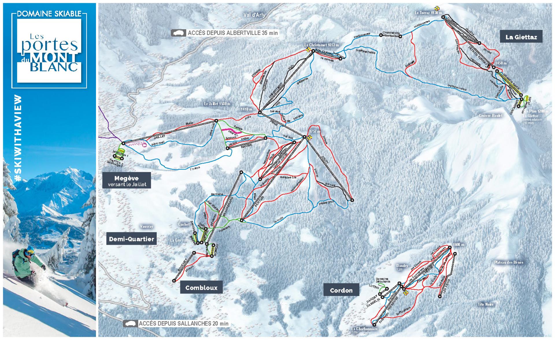 Plan des Pistes domaine Skiable les Portes du Mont-Blanc